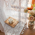 Sutuo Home White Boho Sheer Curtains 2 Panels for Kitchen Bedroom,Ivory Lace Curtains Crochet Floral Vintage Tassels Bohemian Drape Rustic Privacy Cottagecore Window Treatments Rod Pocket, 50" x 63"