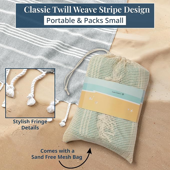 LANE LINEN Beach Blanket Sand Free, Picnic & Giant Beach Towel - Grey | Oversized Beach Towels, 82"x82" - Room For The Whole Family & Friends - Folds Compact, Easy To Carry - Roomy Family Size