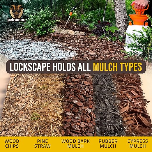 Petra Max Lockscape Mulch Glue for Landscaping -4 Gals - Strongest 3X Concentrated - Pet Safe Lockdown Sticky Mulch and Rock Glue for Pea Gravel 100% Permeable Binder Spray for Pine Straw, Wood Chips