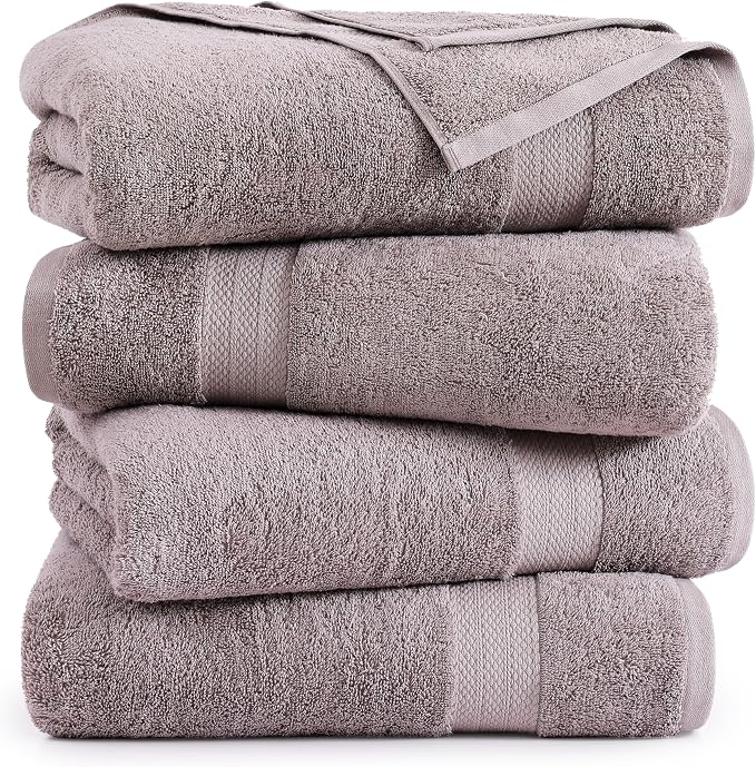 LANE LINEN Bath Sheets Quick Dry 100% Cotton 4 Pack Oversized - Platinum | Hotel Bath Sheets - Oversized & Roomy, Lightweight & Breathable, Fade-Resistant Color, Classic Terry Weave, Densely Woven