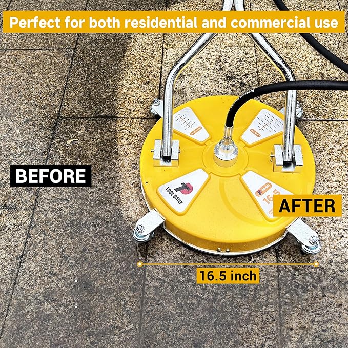 Tool Daily 16.5” Pressure Washer Surface Cleaner with Dual Handle, Surface Cleaner for Pressure Washer Attachment with 4 Wheels for Driveway, Sidewalk, Patio, Deck Cleaning