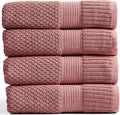 NY Loft 100% Cotton Bath Towel 4 Pack | Super Soft & Absorbent Quick-Dry Bath Towels 30" x 52" | Textured and Durable Cotton | Premium Thick Towels | Trinity Collection (4 Pack Bath Towel, Rose)