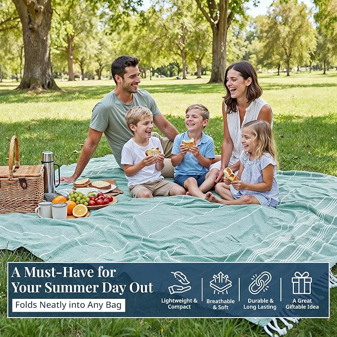 LANE LINEN Beach Blanket Sand Free, Picnic & Oversized Beach Towel - Aqua | Oversized Beach Towels, 82"x82" - Room For The Whole Family & Friends - Shakes Off Sand Easily- Roomy Family Size, Sand Free