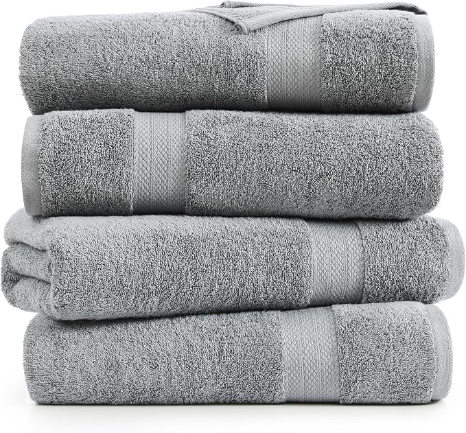 LANE LINEN Bath Sheets 100% Cotton 4 Pack Oversized Soft - Grey | Oversized Shower Sheets - Generously Sized, Oversized & Roomy, Lightweight & Breathable, Fade-Resistant Color