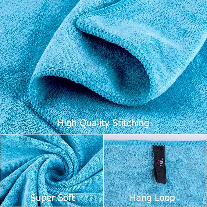 JML Microfiber Bath Towels Set, Sky Blue, 27" x 55", 6 Pack | Hanging Loop, Absorbent, Soft, Fast Drying, Lint free, Fade Resistant, Multipurpose for Adult, Beach, Pool, Sport, Yoga