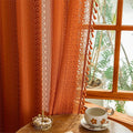 Sutuo Home Sheer Lace Boho Curtains 2 Panels for Living Room Home Office, Burnt Orange Window Curtains Farmhouse Privacy Vintage Chic Tassels Rustic Halloween Decor Rod Pocket, 50" x 102" Terracotta