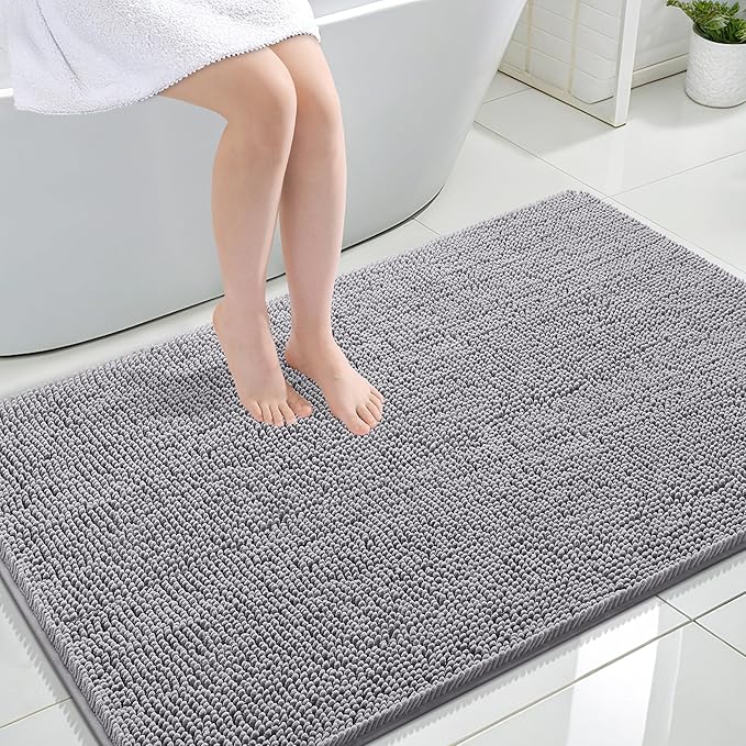 OLANLY Large Bathroom Rugs 44x32, Extra Soft Absorbent Chenille Bath Rugs, Rubber Backing Quick Dry, Machine Washable Bath Mats for Bathroom Floor, Tub and Shower, Home Decor Accessories, Grey