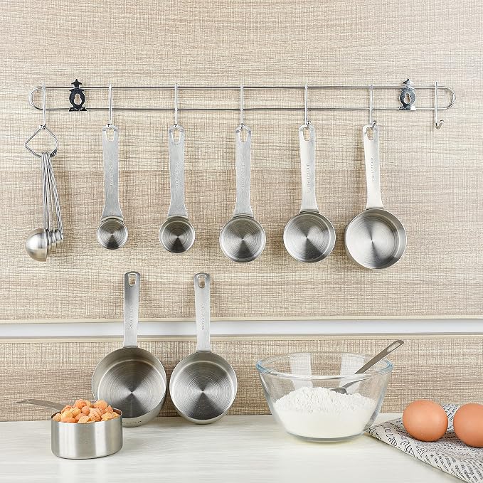 Measuring Cups and Spoons Set, 18/8 Stainless Steel 8 Measuring Cups and 9 Measuring Spoons with Leveler and Measurement Enquivalents, Kitchen and Baking Measure Cups Spoons Set of 19