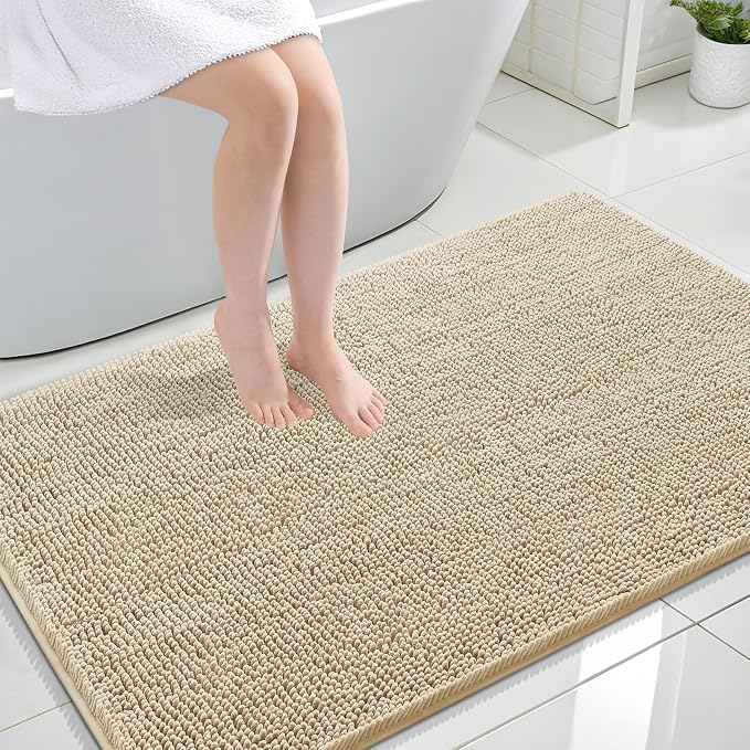 OLANLY Large Bathroom Rugs 47x32, Extra Soft Absorbent Chenille Bath Rugs, Rubber Backing Quick Dry, Machine Washable Bath Mats for Bathroom Floor, Tub and Shower, Home Decor Accessories, Beige