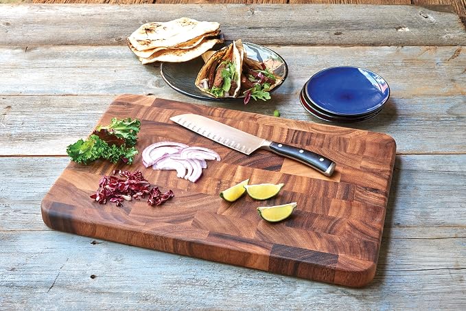 Ironwood Gourmet Acacia Wood Cutting Board With & Without Juice Channel Set | Large Knife Friendly End Grain Cutting Boards | Prep, Chop, Carve & Serve | Ample Cutting Space | Beautiful Acacia Wood
