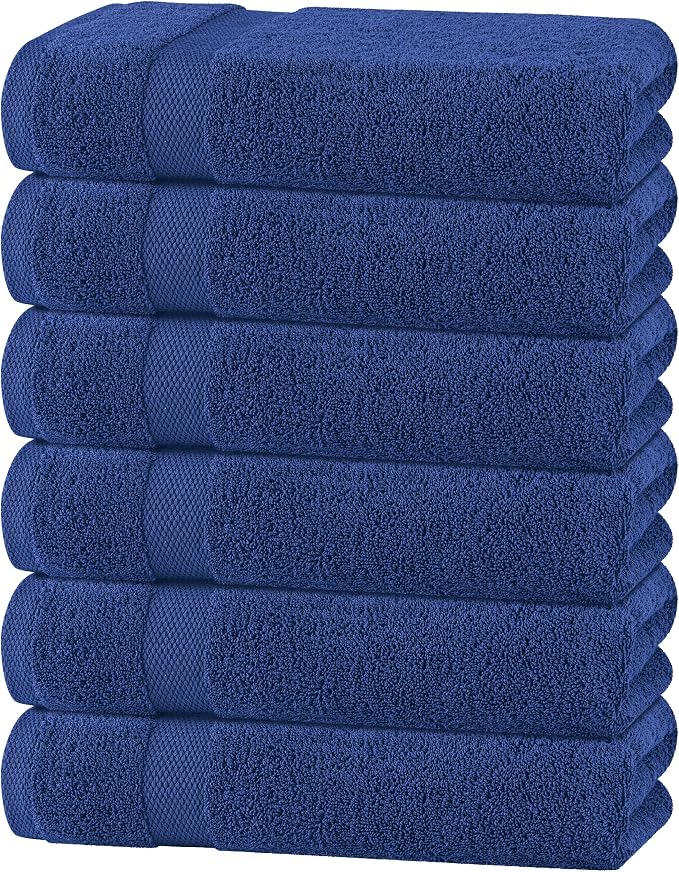 White Classic Wealuxe Navy Blue Bath Towels 24x50 Inch, Cotton Towel Set for Bathroom, Hotel, Gym, Spa, Soft Extra Absorbent Quick Dry 6 Pack