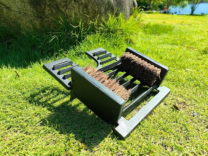 Heavy Duty Outdoor Black Cast Iron Rain Boots Scraper Cleaner Mud Dirt Shoes Brush for Farm Garden Golf Course with Brush On Both Sides