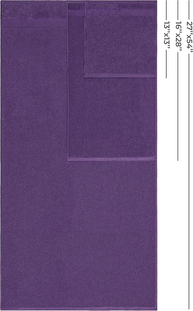 American Veteran Towel, 100% Cotton Turkish 6 Piece Towel Set, Luxury Towels Set of 6 for Bathroom Essentials, 2 Bath Towels 2 Hand Towels 2 Washcloths, Purple