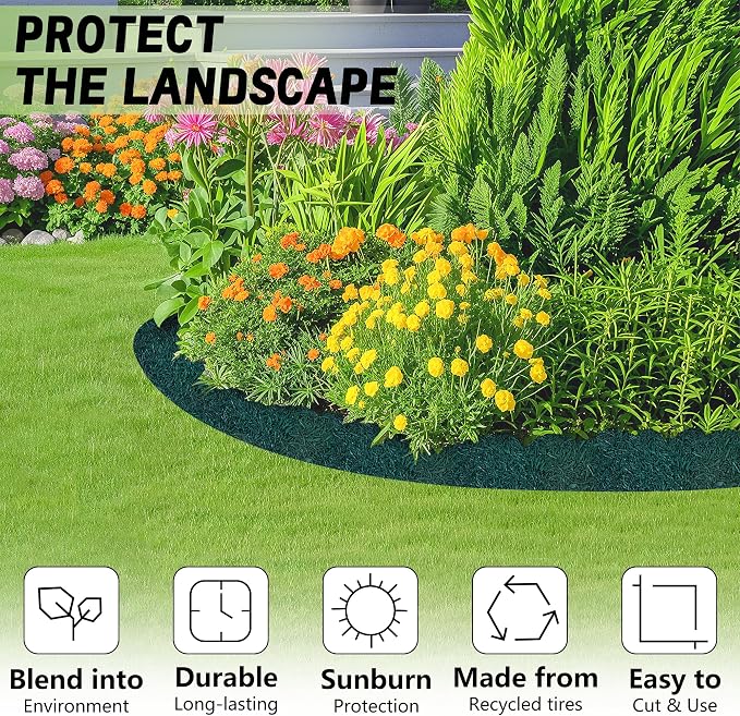 140" x 5.5" Recycled Rubber Mulch Mat Roll for Landscaping, Mulch Barrier | Permanent Garden Pathway Mulch Mats for Outdoors Garden Courtyards Backyards Terraces Vegetable Muddy Areas Path (Green)