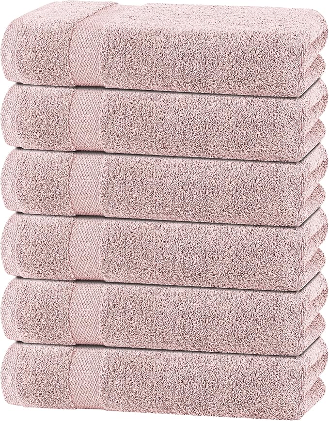 White Classic Wealuxe Pink Bath Towels 24x50 Inch, Cotton Towel Set for Bathroom, Hotel, Gym, Spa, Soft Extra Absorbent Quick Dry 6 Pack