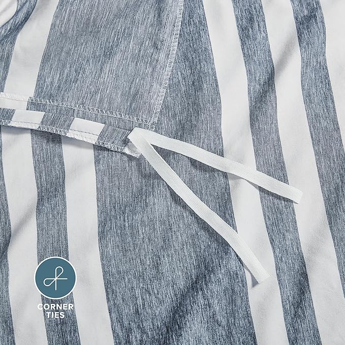 Bare Home Bedding Duvet Cover Full Size - Premium 1800 Super Soft Collection - Lightweight, Cooling Duvet Cover - Soft Breathable (Full, Stripe - Heathered Midnight Blue)