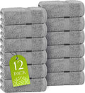 White Classic Light Gray Washcloths Set for Body and Face Towel, Cotton Wash Cloths Bulk 12 Pack, Spa Fingertip Wash Clothes 12x12 Inch, Soft Absorbent Gym Towels