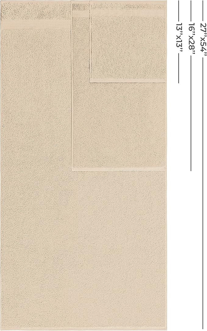 American Veteran 6 Piece Luxury Towel Set, 100% Cotton Turkish Towels - 2 Bath, 2 Hand, 2 Washcloths, Beige