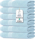 Medium Size Bath Towels Set of 6 – 100% Cotton Terry – 24" x 48" – Quick Dry, Soft & Highly Absorbent – Sky Blue Towels for Bathroom, Gym, Spa, Pool & Daily Use