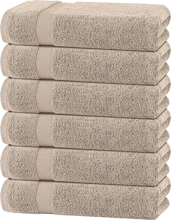 White Classic Wealuxe Taupe Bath Towels 24x50 Inch, Cotton Towel Set for Bathroom, Hotel, Gym, Spa, Soft Extra Absorbent Quick Dry 6 Pack