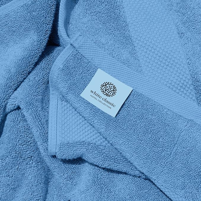 White Classic Luxury Bath Towels Set of 4 Large - 700 GSM Cotton Ultra Soft Bath Towels 27x54 | Highly Absorbent and Quick Dry | Hotel Towels for Bathroom Luxury, Plush Shower Towels, Light Blue