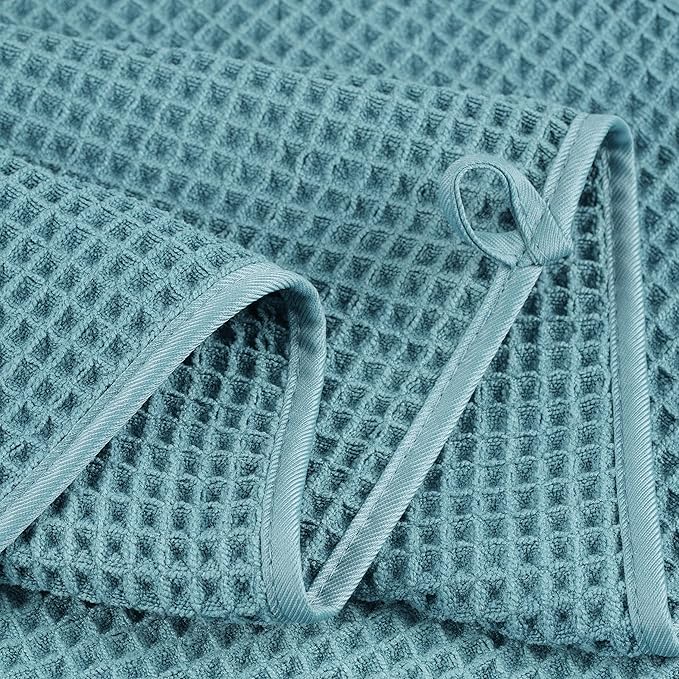 POLYTE 430 GSM Microfiber Quick Dry Lint Free Oversize Bath Towel Set, 6 Piece (Waffle Weave)