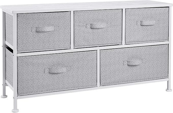 Amazon Basics Extra Wide Fabric 5-Drawer Storage Organizer Unit for Bedroom Closet, White