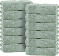 White Classic Green Hand Towels for Bathroom [12 Pack] Cotton Hand Towel Bulk for Gym, Kitchen and Spa, 16x27 Inches Soft Highly Absorbent Quick Dry Terry Salon Towels