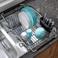 JASIWAY Black Dish Drying Rack in Sink, Dish Drainer with Utensil Holder | Over The Sink Expandable Stainless Steel Strainer Dryer Rack for Small Kitchen, Counter Space Saving, Fast Drain, Rustproof