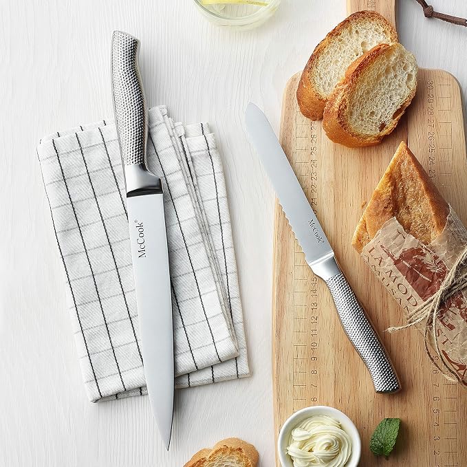 McCook Knife Set Sharp Kitchen Knife Block Set w Built-in Sharpener | German Forged Stainless Steel,17 PC,Razor Sharp, Anti-Rust,Restaurant Grade, Ergonomic Handle,Full Tang,Gift Box