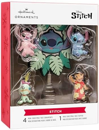 Hallmark Disney Stitch Mini Christmas Tree Topper and Ornaments, Set of 5