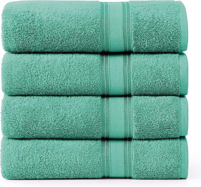 LANE LINEN 100% Cotton Bath Towels 4 Pack (30"x60") - Zero Twist, Mercerized Cotton Large Towel Set for Bathroom - Quick Dry, Soft & Absorbent Bath Towel Sets - Oeko Tex Certified, Pre Shrunk- Teal