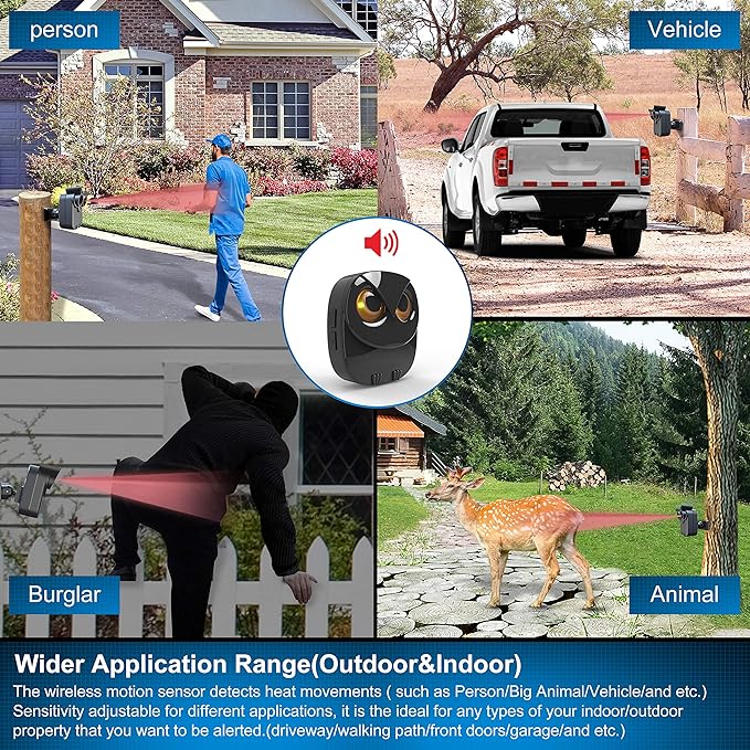 Driveway Alarm- 1/2 Mile Long Range Wireless Driveway Alarm Outdoor Weather Resistant Motion Sensor&Detector-DIY Security Alert-Monitor&Protect Outdoor/Indoor Property - 1 Receiver and 2 Sensors