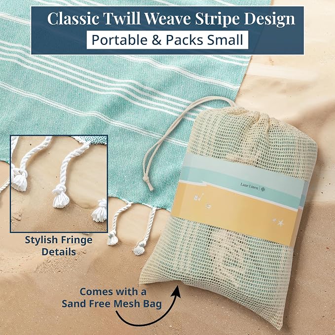 LANE LINEN Beach Blanket Sand Free & Lightweight Beach Towel - Hunter Green