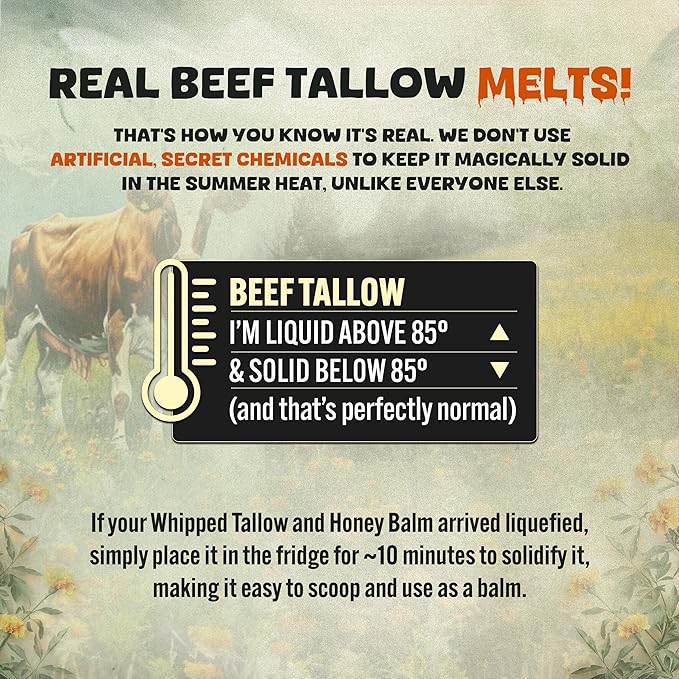 Whipped Beef Tallow and Honey Moisturizer for Skin, Face, Lips, Body - Lavender Scent