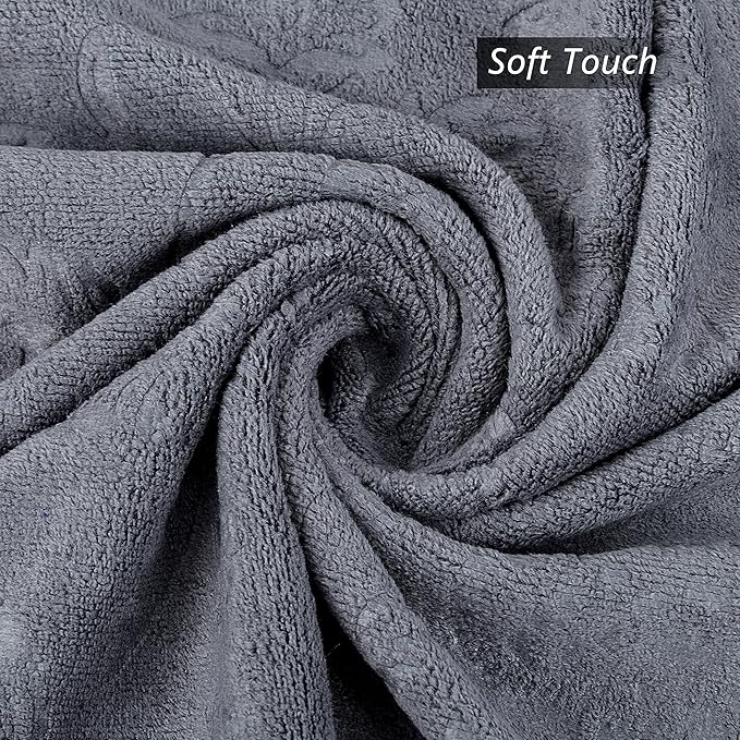 JML Large Microfiber Bath Towels Set of 6, 30" x 60", Grey Floral, | Soft,Super Absorption, Quick-Drying Perfect for Shower, Sauna, Yoga, Gym, Beach, Pool, Sport