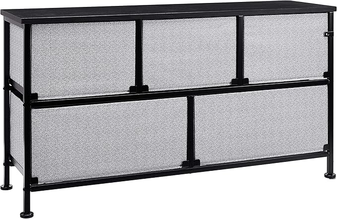 Amazon Basics Extra Wide Fabric 5-Drawer Storage Organizer Unit for Bedroom Closet, Black