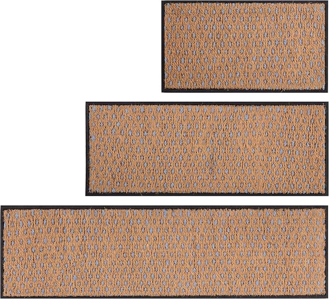 Anji Mountain AMB0BT4F-007 Black Rubber Boot/Shoe Tray with Coir, Fits 4 Pair (46.5" Wide), Tan & Blue Insert