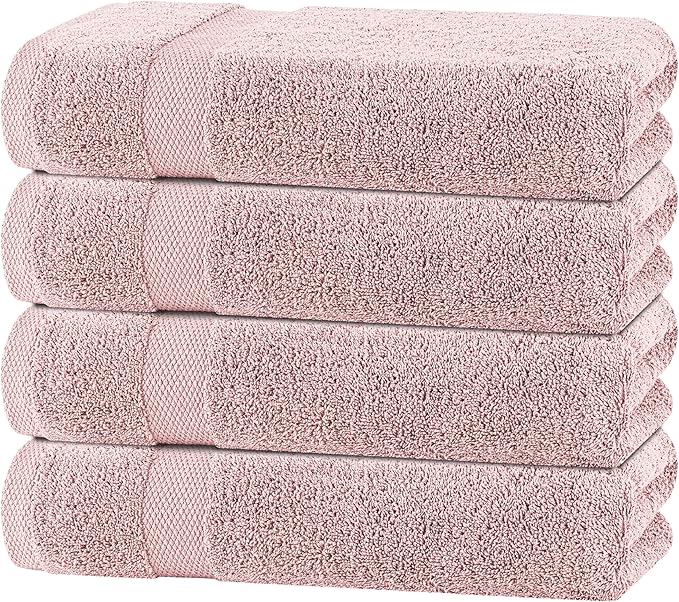 White Classic Pink Bath Towels 27x54 Inch, Cotton Towel Set for Bathroom, Hotel, Gym, Spa, Soft Extra Absorbent Quick Dry 4 Pack