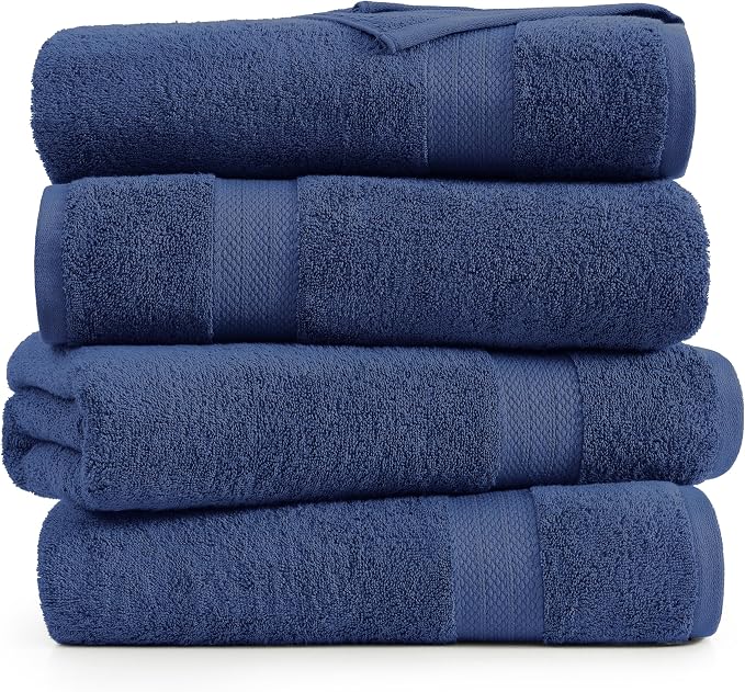LANE LINEN Towel Set for Bathroom 4 Piece Soft Absorbent Quick Dry - Navy | Towels And Washcloths Sets - Oversized & Roomy, Lightweight & Breathable, Fade-Resistant Color, Classic Terry Weave