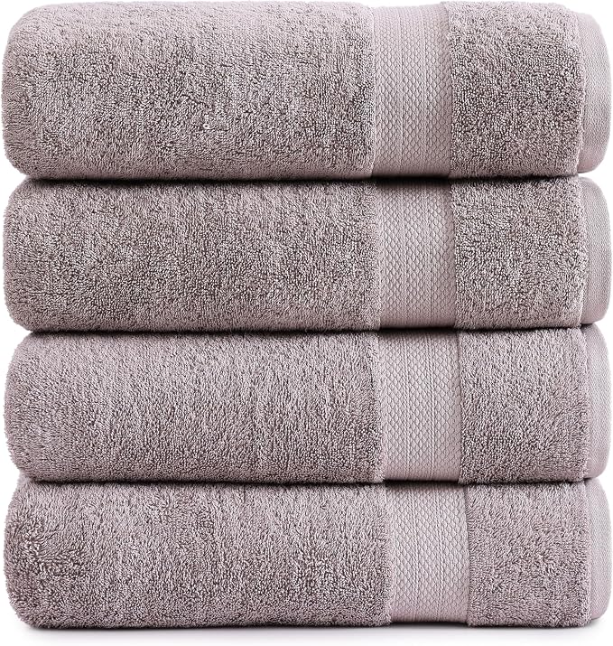 LANE LINEN Bath Sheets Quick Dry 100% Cotton 4 Pack Oversized - Platinum | Hotel Bath Sheets - Oversized & Roomy, Lightweight & Breathable, Fade-Resistant Color, Classic Terry Weave, Densely Woven