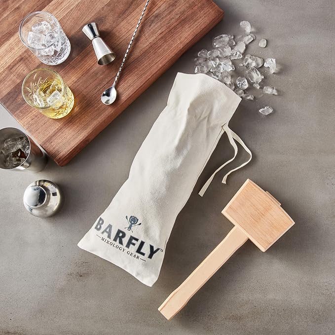 Barfly Wood Ice Mallet and Lewis Ice Bag