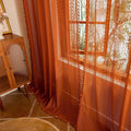 Sutuo Home Boho Lace Curtains 2 Panels for Living Room Bedroom, Orange Semi Sheer Curtains Privacy Vintage Chic Tassels Bohemian Style French Country Rod Pocket Halloween Decor, 50" x 90" Terracotta