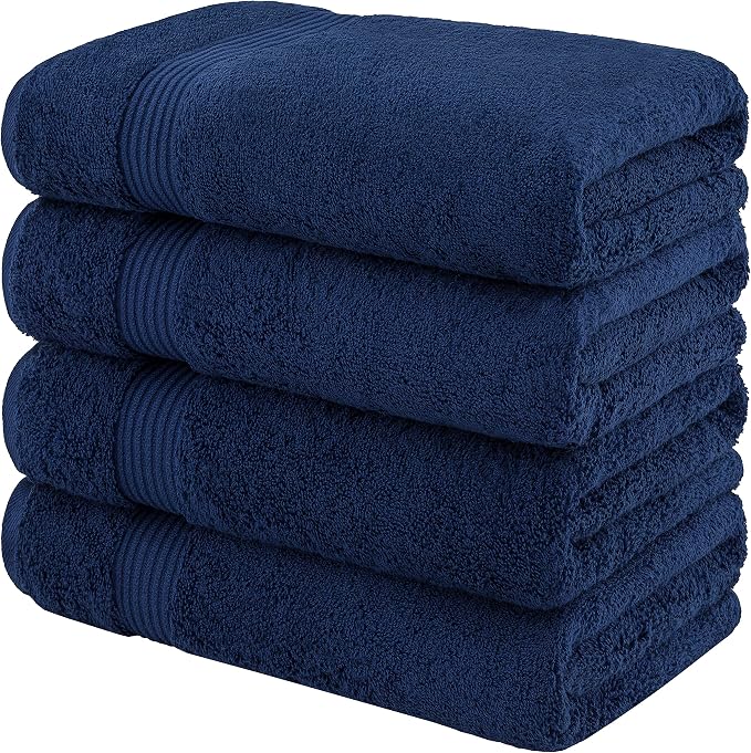 American Veteran Towel, 100% Cotton Turkish Bath Towels for Bathroom 4 Pack, 27x54 Extra Large Premium Soft Drying Bathroom Towels, Aqua Blue