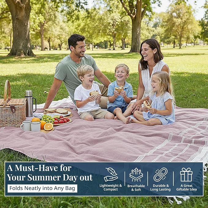 LANE LINEN Beach Blanket Sand Free, Soft & Big Beach Towel - Wistful Mauve | Oversized Beach Blanket, 82"x82" - For The Beach, Lawn, Lake & Tailgates - Folds Compact, Easy To Carry - Roomy Family Size