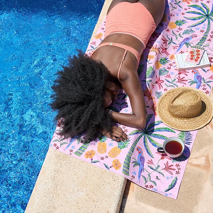 Dock & Bay Beach Towel - Quick Dry, Sand Free - Compact, Lightweight - 100% Recycled - Includes Bag - Pink Paradise - Large (160x90cm, 63x35)