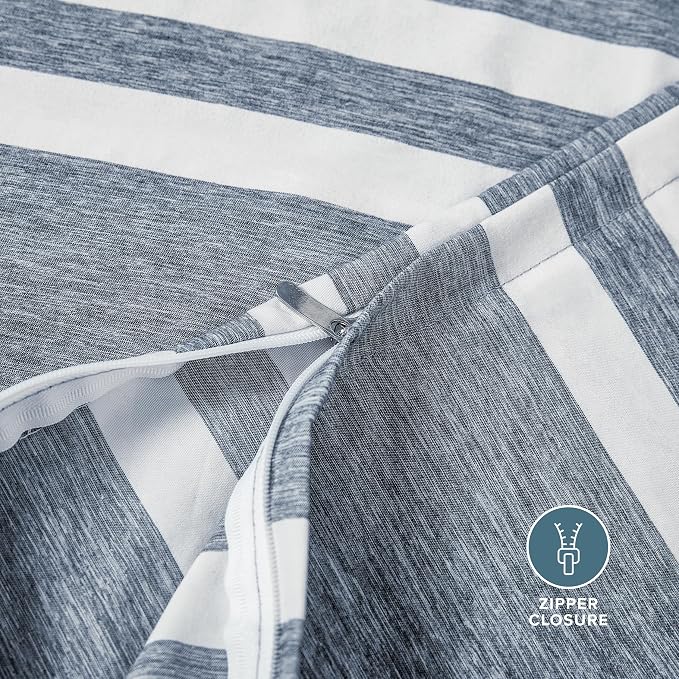 Bare Home Bedding Duvet Cover Full Size - Premium 1800 Super Soft Collection - Lightweight, Cooling Duvet Cover - Soft Breathable (Full, Stripe - Heathered Midnight Blue)