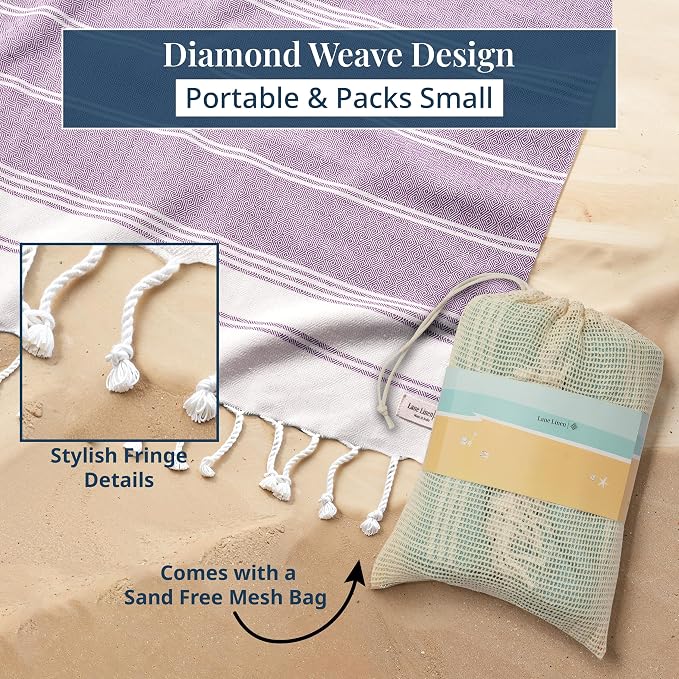 LANE LINEN Beach Blanket Sand Free, Soft & Big Beach Towel - Wistful Mauve | Oversized Beach Blanket, 82"x82" - For The Beach, Lawn, Lake & Tailgates - Folds Compact, Easy To Carry - Roomy Family Size
