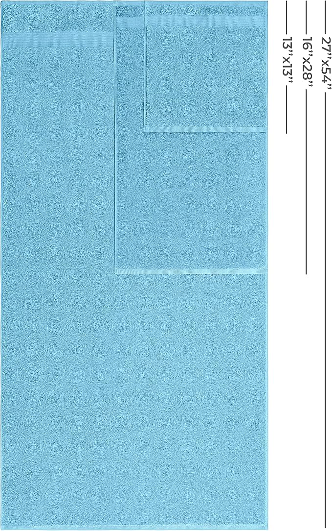 American Veteran Towel, 100% Cotton Turkish 6 Piece Towel Set Luxury Towels Set of 6 for Bathroom Essentials, 2 Bath Towels 2 Hand Towels 2 Washcloths, Sky Blue