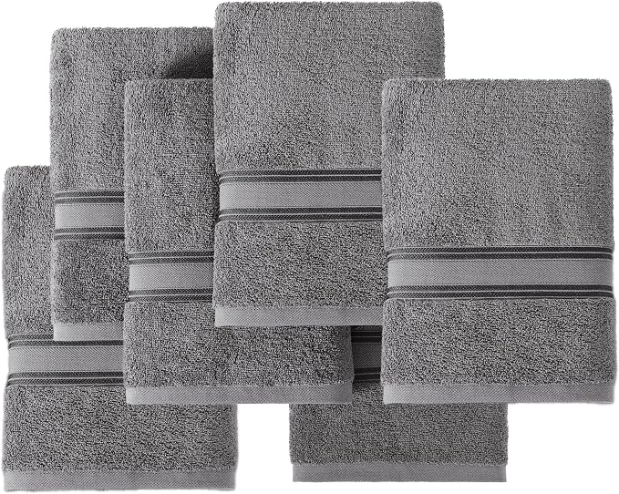 LANE LINEN Luxury Bath Towels Set of 6 (24" x 48") - 100% Cotton, Quick Dry, Soft Bathroom Towels - Cool Grey